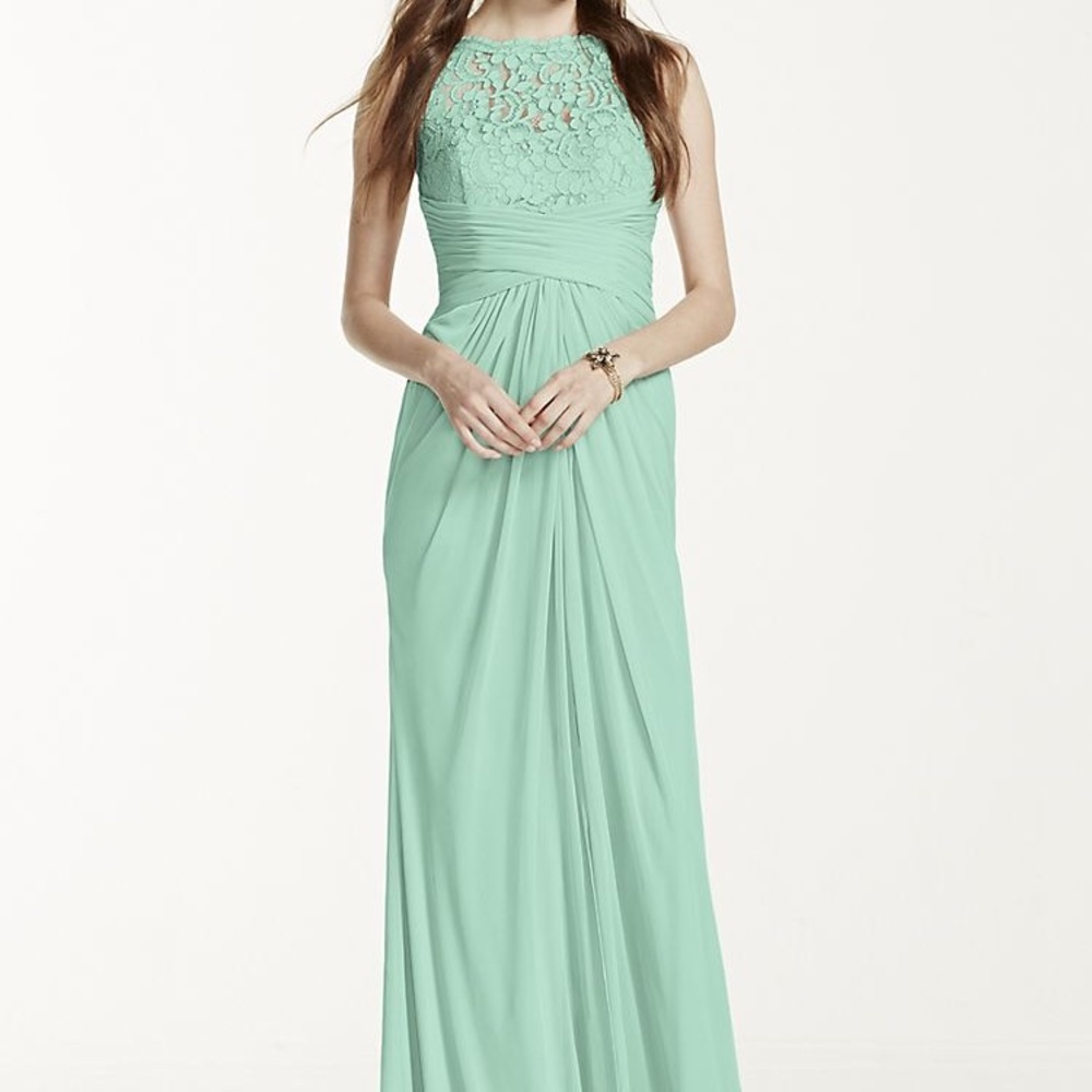 David’s Bridal Mint Green Long Bridesmaid Dress